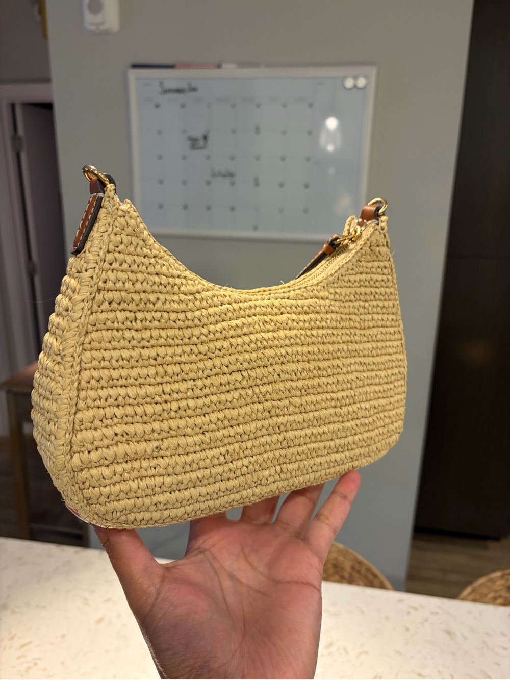 Tory Burch Natural Straw Crossbody with Brown Leather Strap - Picture 6 of 6